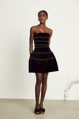 Camille black fauxpearl velvet mini dress