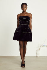 Camille black fauxpearl velvet mini dress