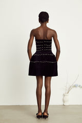 Camille black fauxpearl velvet mini dress