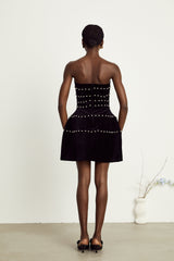 Camille black fauxpearl velvet mini dress