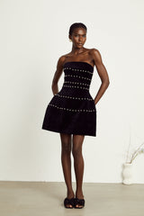 Camille black fauxpearl velvet mini dress