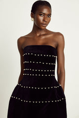 Camille black fauxpearl velvet mini dress