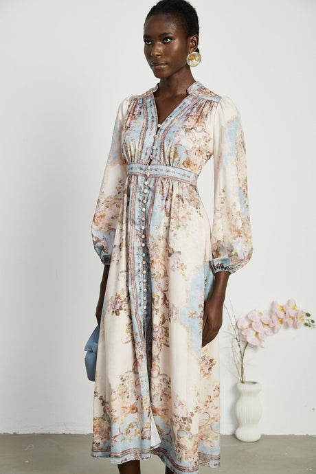 Camille floralprint longsleeve boho dress