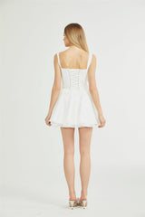 Camille Mini Dress - Bustier Silhouette - Corset - Style Front Tie - Multi - Layered Skirt - Back Zipper - Adjustable Tie Ribbon