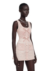 Camille Pink Tweed Jacket with 3D Floral  Lace Dress Set