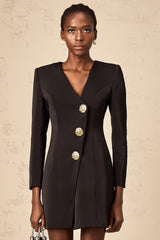 Camryn Mini Dress - V - Neck - Long Sleeves - Lion Head Motif