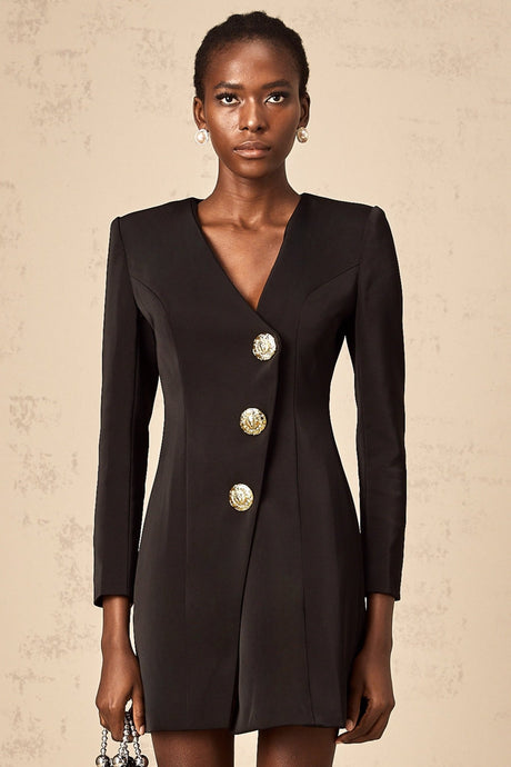 Camryn Mini Dress - V - Neck - Long Sleeves - Lion Head Motif
