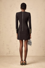 Camryn Mini Dress - V - Neck - Long Sleeves - Lion Head Motif