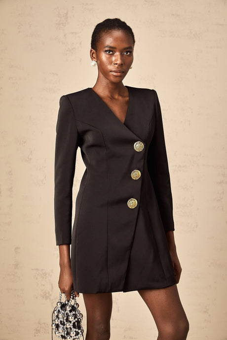 Camryn Mini Dress - V - Neck - Long Sleeves - Lion Head Motif