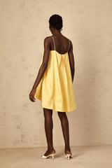 Camryn Mini Dress Yellow Floral Embroidered Chic Asymmetrical Hem