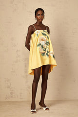 Camryn Mini Dress Yellow Floral Embroidered Chic Asymmetrical Hem