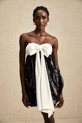 Candice minidress with sequins and bow in color block design