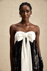 Candice Sequin Mini Dress - Strapless - Statement Bow - Color Block - Zip Back