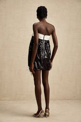 Candice Sequin Mini Dress - Strapless - Statement Bow - Color Block - Zip Back