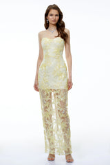 Caoimhe Yellow Floral Print Off Shoulder Maxi Dress