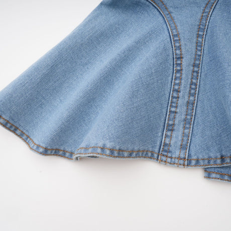 Capucine Denim Flared Skirt - Eye - Catching Frilled Hem - Allover Pleats And Ruffles - Zipper Closure - Functional Pockets