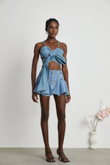 Capucine denim flouncehem skirt