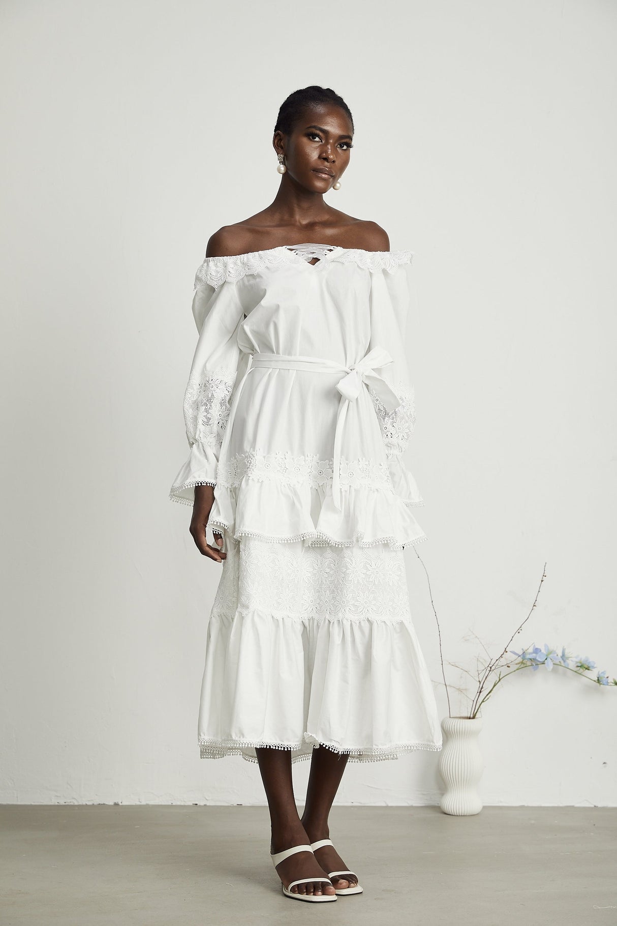 Capucine lacetrim cutout layered midi dress