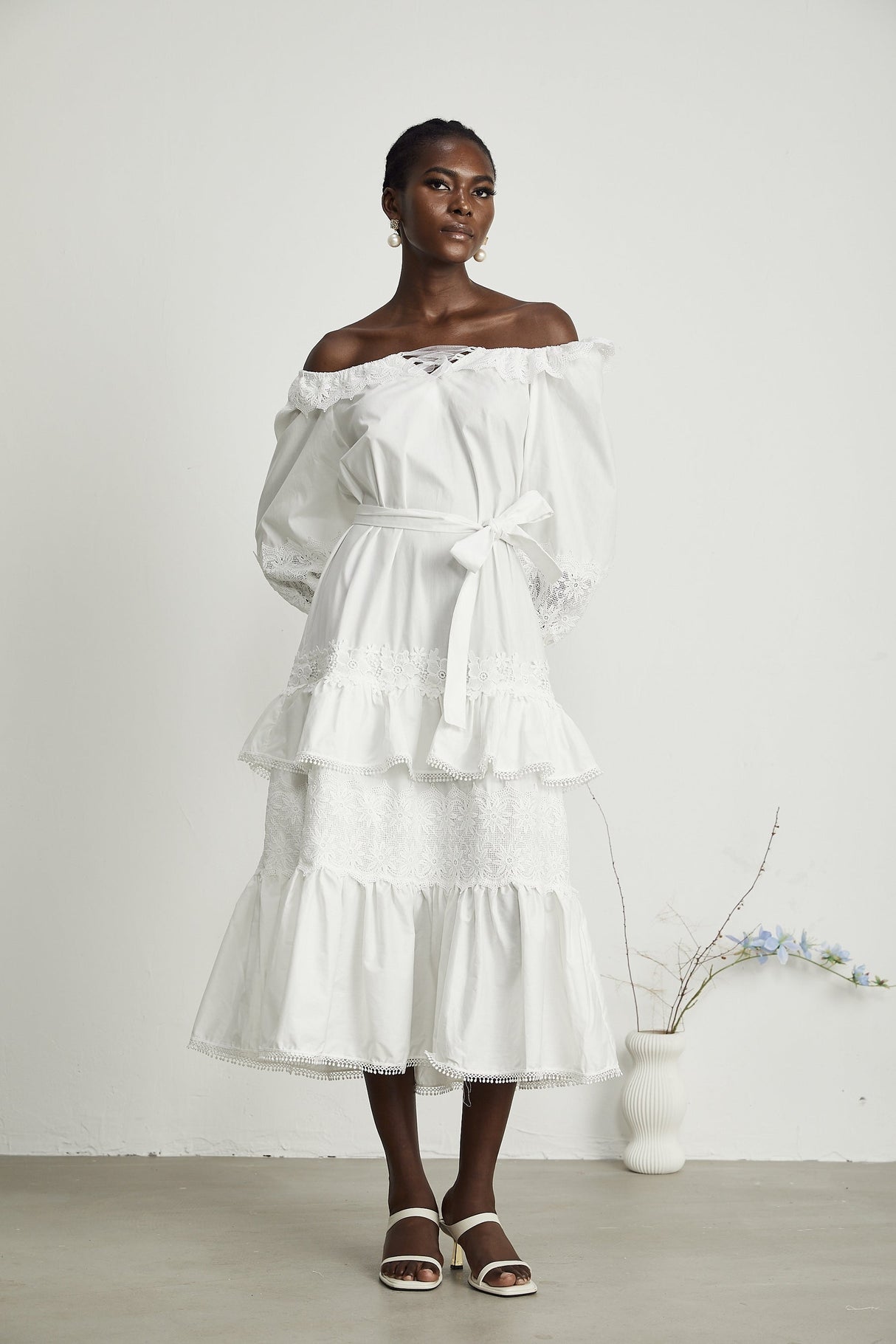 Capucine lacetrim cutout layered midi dress