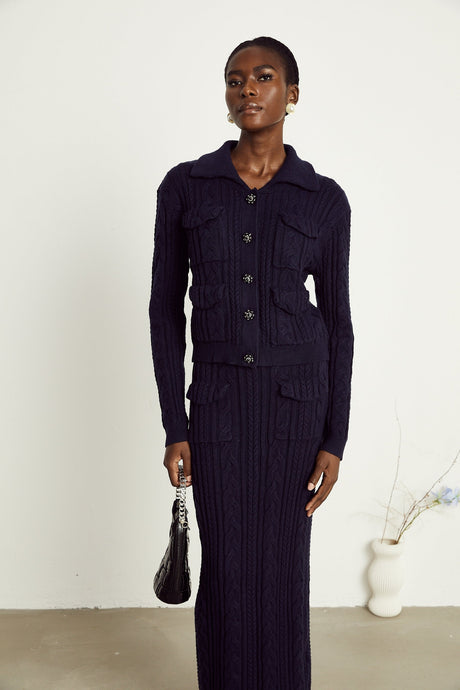 Capucine navyblue knit jacket  skirt matching set