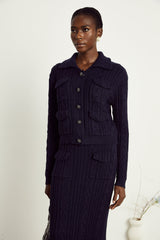 Capucine navyblue knit jacket  skirt matching set