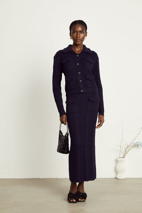Capucine navyblue knit jacket  skirt matching set