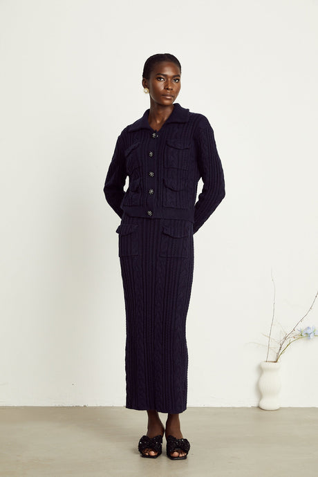 Capucine navyblue knit jacket  skirt matching set