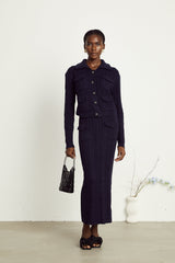 Capucine navyblue knit jacket  skirt matching set
