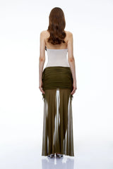 Capucine Olive Green Halterneck Mini Dress with CutOuts and Train
