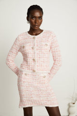 Capucine pink checkpattern cardigan  skirt matching set