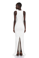 Capucine White Ruched Corset Maxi Dress