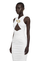 Capucine White Ruched Corset Maxi Dress