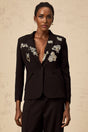 Carla Blazer - Peak Lapels - Long Buttoned - Cuff Sleeves - Pattern Embroidery - Front Button Fastening