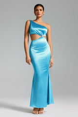 Carla Blue One Shoulder Cutout Waist Embellished Maxi Dress