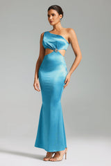Carla Blue One-Shoulder Cutout Waist Embellished Maxi Dress