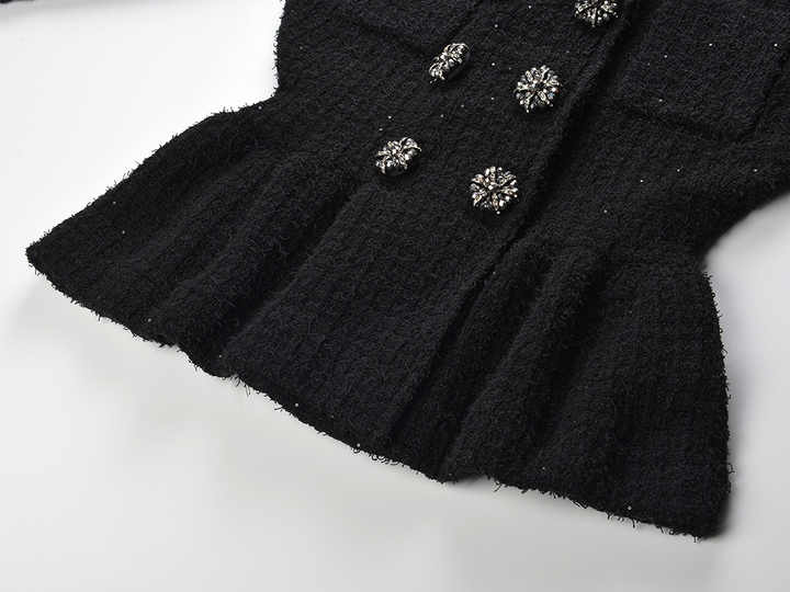 Carla Jacket & Skirt Set - Peplum Silhouette - Classic Design - Chic Styling - Textured Sparkle Fabric - Decorative Button Details