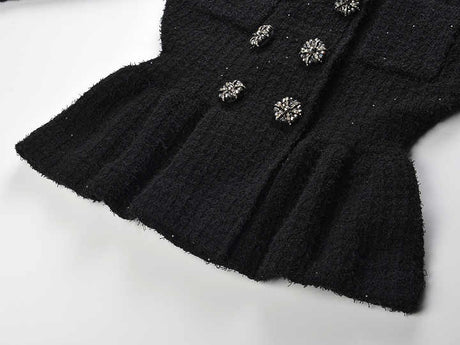 Carla Jacket & Skirt Set - Peplum Silhouette - Classic Design - Chic Styling - Textured Sparkle Fabric - Decorative Button Details