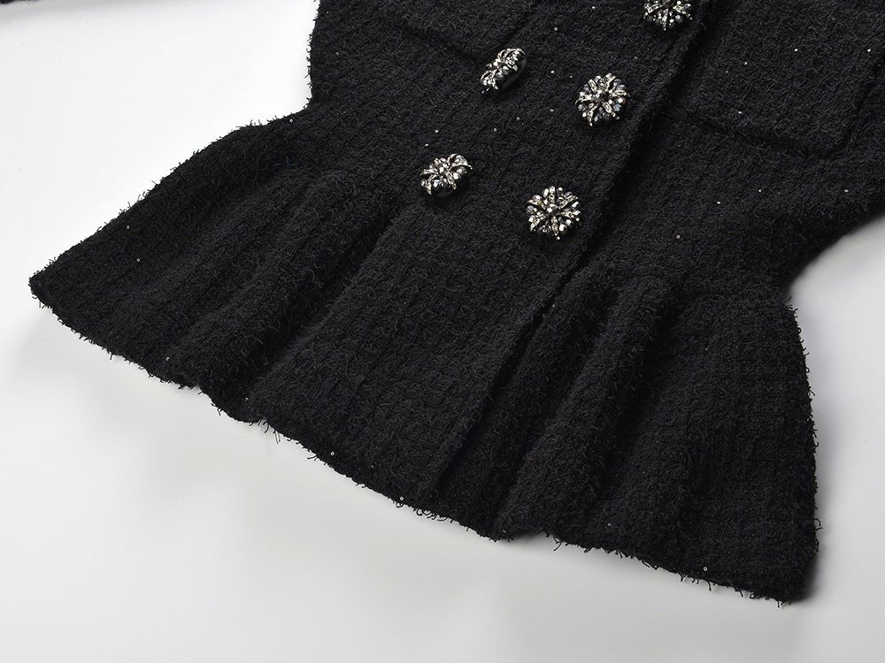 Carla Jacket & Skirt Set - Peplum Silhouette - Classic Design - Chic Styling - Textured Sparkle Fabric - Decorative Button Details