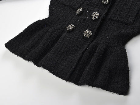 Carla Jacket & Skirt Set - Peplum Silhouette - Classic Design - Chic Styling - Textured Sparkle Fabric - Decorative Button Details