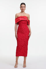 Carlotta Red Off-Shoulder Floral Jacquard Maxi Dress