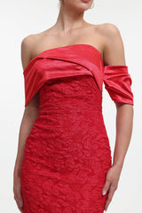 Carlotta Red Off-Shoulder Floral Jacquard Maxi Dress