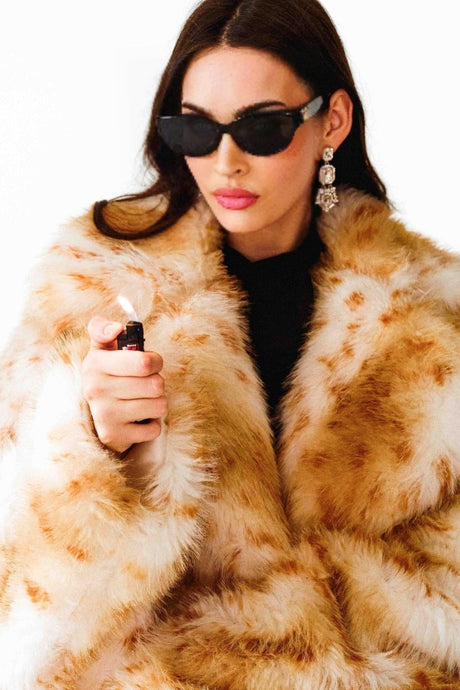 Carly Coat - Faux - Fur Detail - Lapel Design - Front Button Fastening - Midi Length