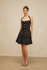 Carly Mini Dress Black & White Polka Dot Flounce Hem