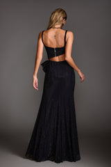 Carmela Black Maxi Dress with High Slit and Chic Bow Detail