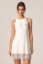 Carmela White Lace Overlay Ruffle Detail Knee-Length Dress