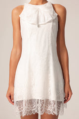 Carmela White Lace Ruffle Knee-Length Dress for Weddings and Parties