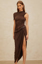 Carmelina Midi Dress - Fitted Waistline - Ruched Detailing - Asymmetrical Design - Embossed Hardware - Rear Zip
