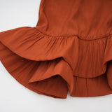 Carmelina Midi Dress - Frilled self - tie neck - Short sleeves - Shift style - Asymmetric hem