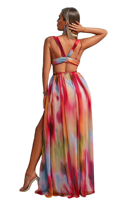 Carmelina Multicolor Summer Occasion Dress with Thigh-High Slit