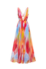 Carmelina Multicolor Summer Occasion Dress with Thigh-High Slit